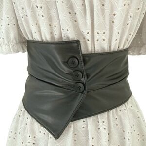 Western Black faux leather Corset Wide waist Belt button underbust statement